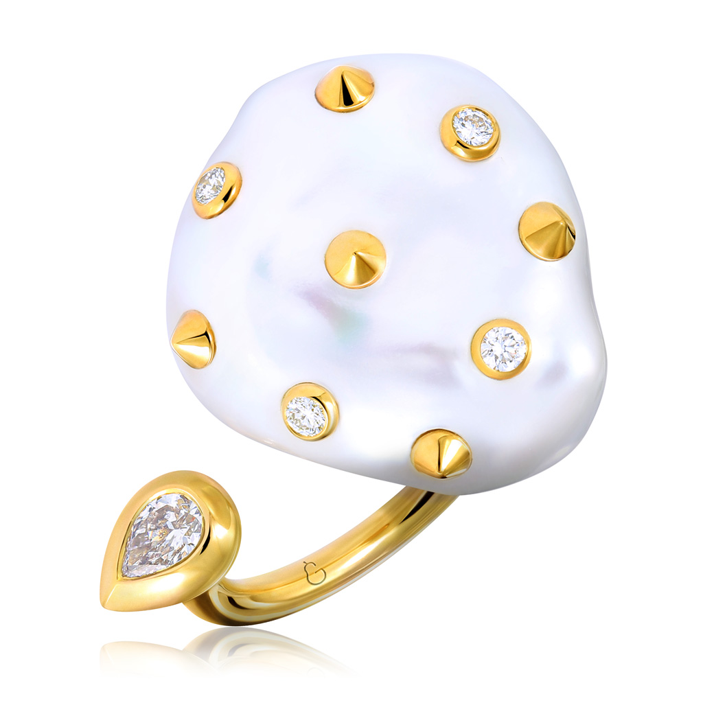 Кольцо из желтого золота с бриллиантами, жемчугом 45519282175